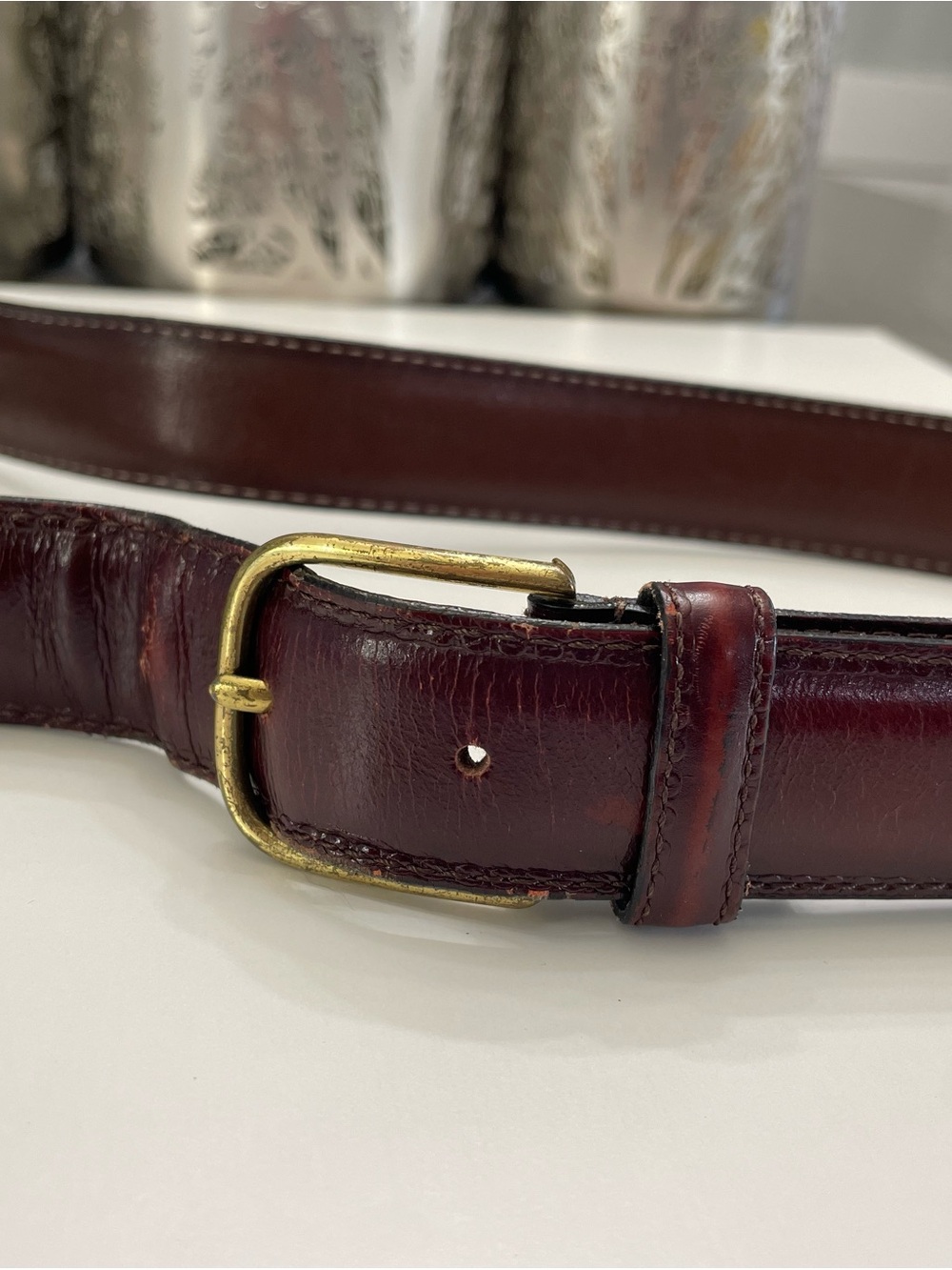 Vintage Dooney & Bourke Burgundy Leather Belt with Gold Buckle
